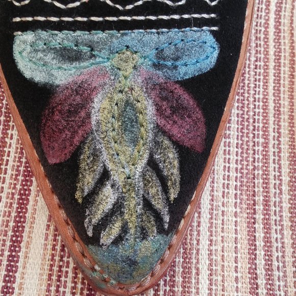 Patricia Nash Black Suede hand Painted Mules 7.5 - Picture 6 of 7